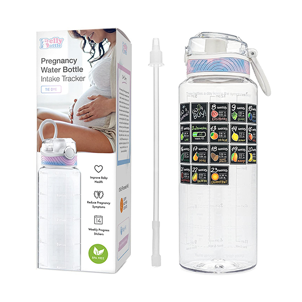Belly Bottle Pregnancy Water Bottle Intake Tracker with Straw + Weekly Milestone Stickers